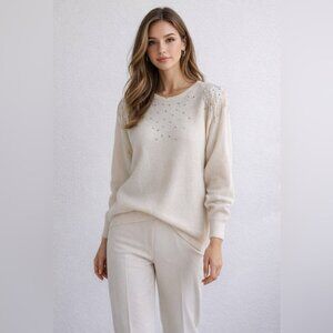 Vintage Rino Rossi Ivory Angora Blend Beaded Knit Sweater Size M Vintage Chic